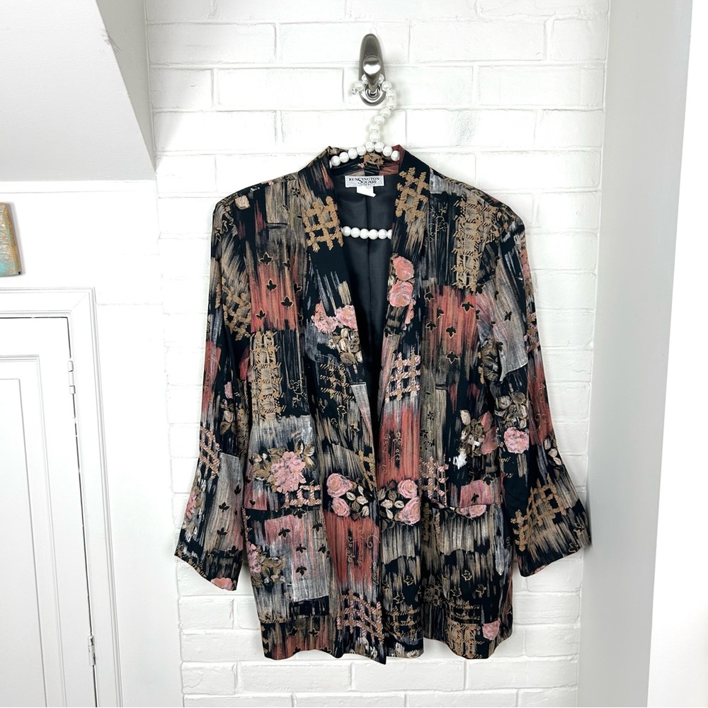 Vintage Kensington Square Patchwork Art To Wear Patterned Blazer Jacket Size L